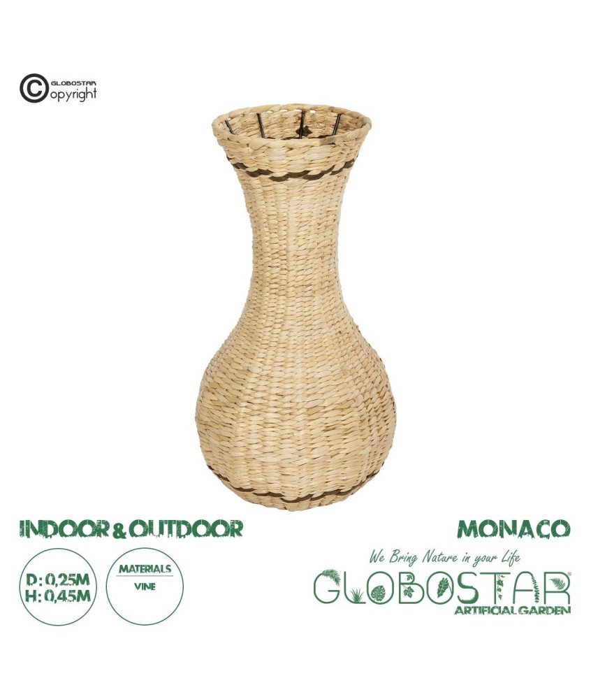 GloboStar® Artificial Garden MONACO 21236 Διακοσμητικό Πλεκτό Καλάθι - Κασπώ Γλάστρα - Flower Pot Μπεζ με Καφέ Π25 x M25 x Υ45cm